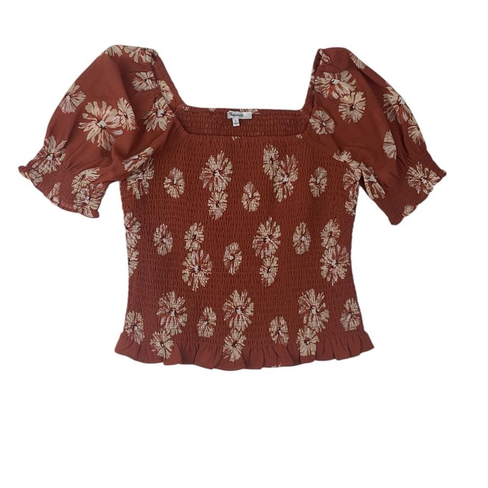 Madewell size small smocked red brown floral blouse peasTerracotta Smocked Skirt